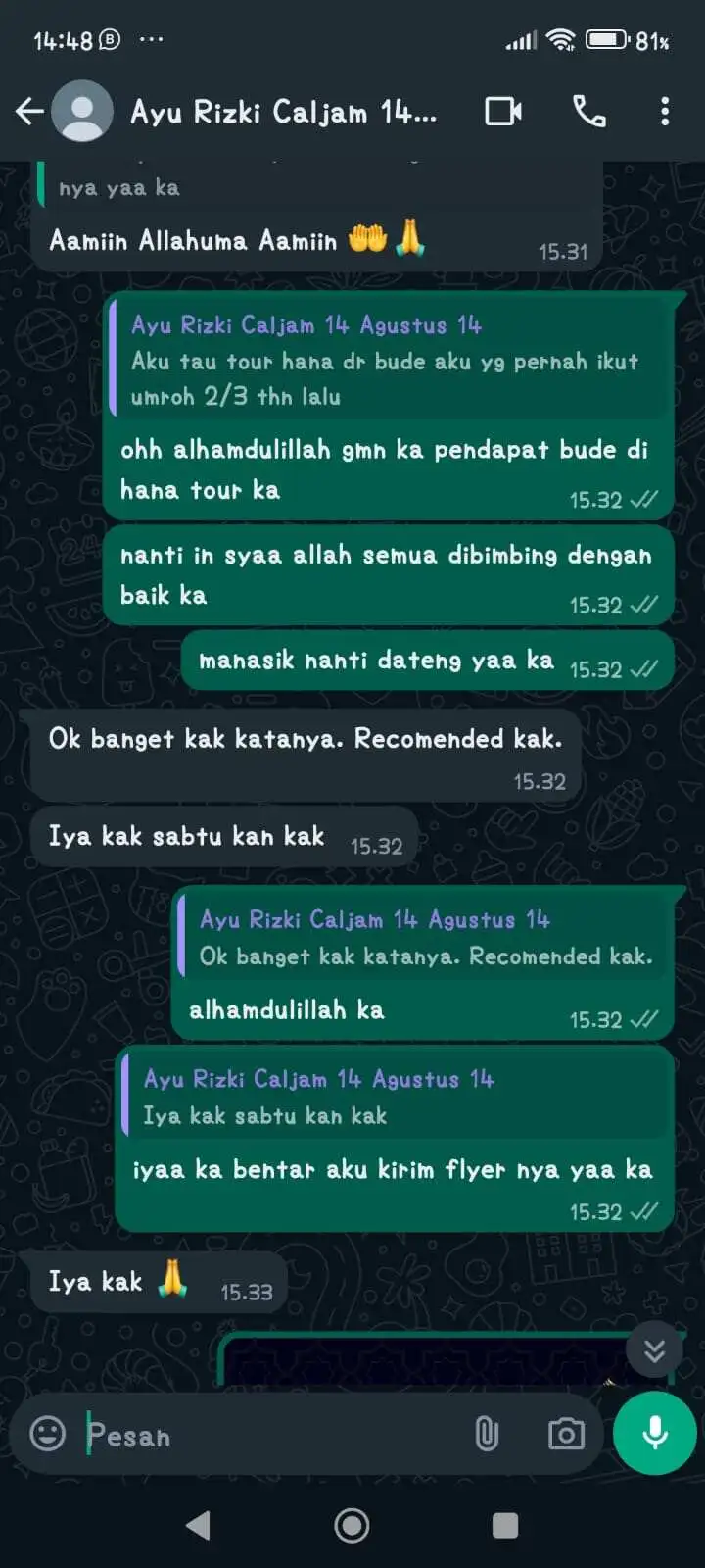 testimoni wa jamaah hana tours