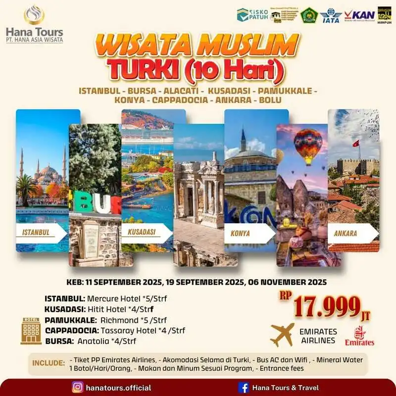 wisata muslim ke Turki (festival Tulip) selama 10 hari bulan November Rp 17 jutaan fasilitas hotel mewah