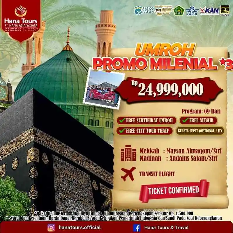 paket umroh bintang 3 milenial Rp 24.999.000