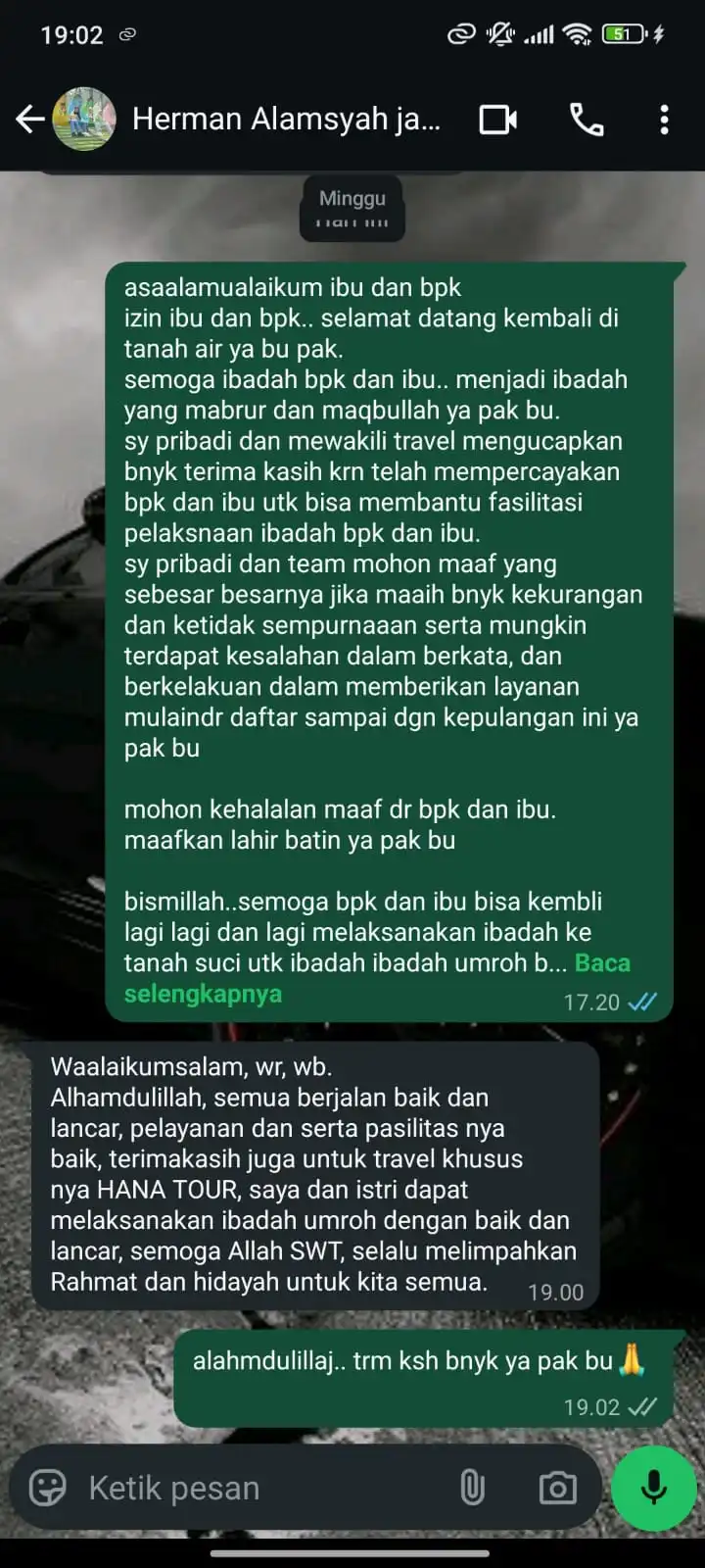 testimoni WA jamaah hana tours