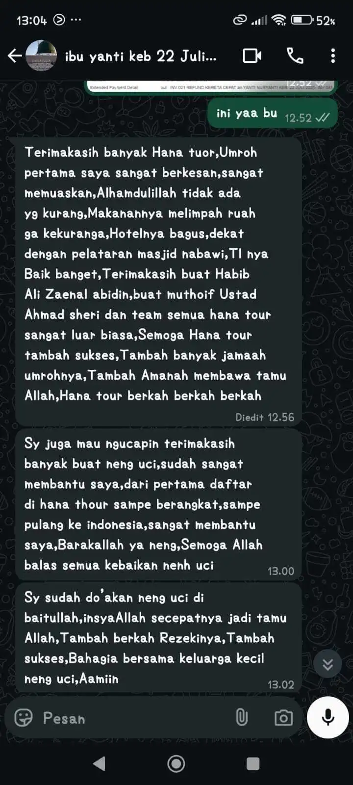 testimoni wa jamaah hana tours