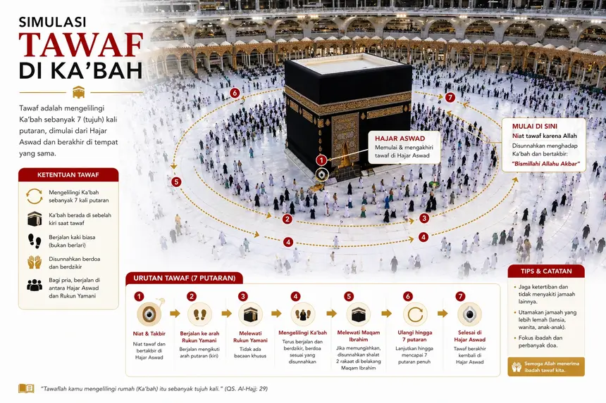 Simulasi pelaksanaan tawaf mengelilingi Ka'bah di Masjidil Haram