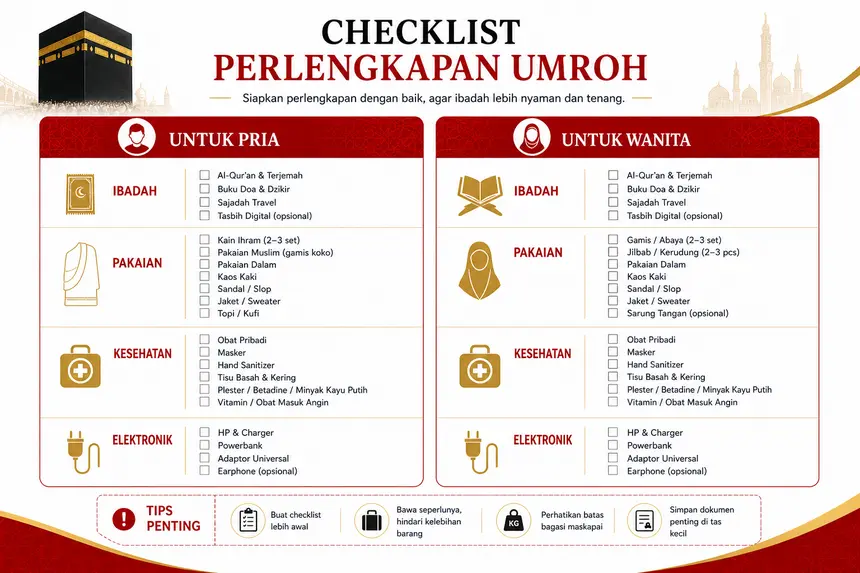 Checklist Perlengkapan Umroh Pria & Wanita