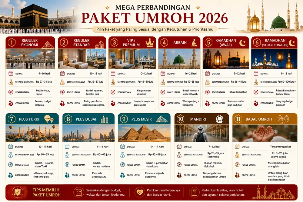 Tabel mega perbandingan paket umroh lengkap | Hana Tours